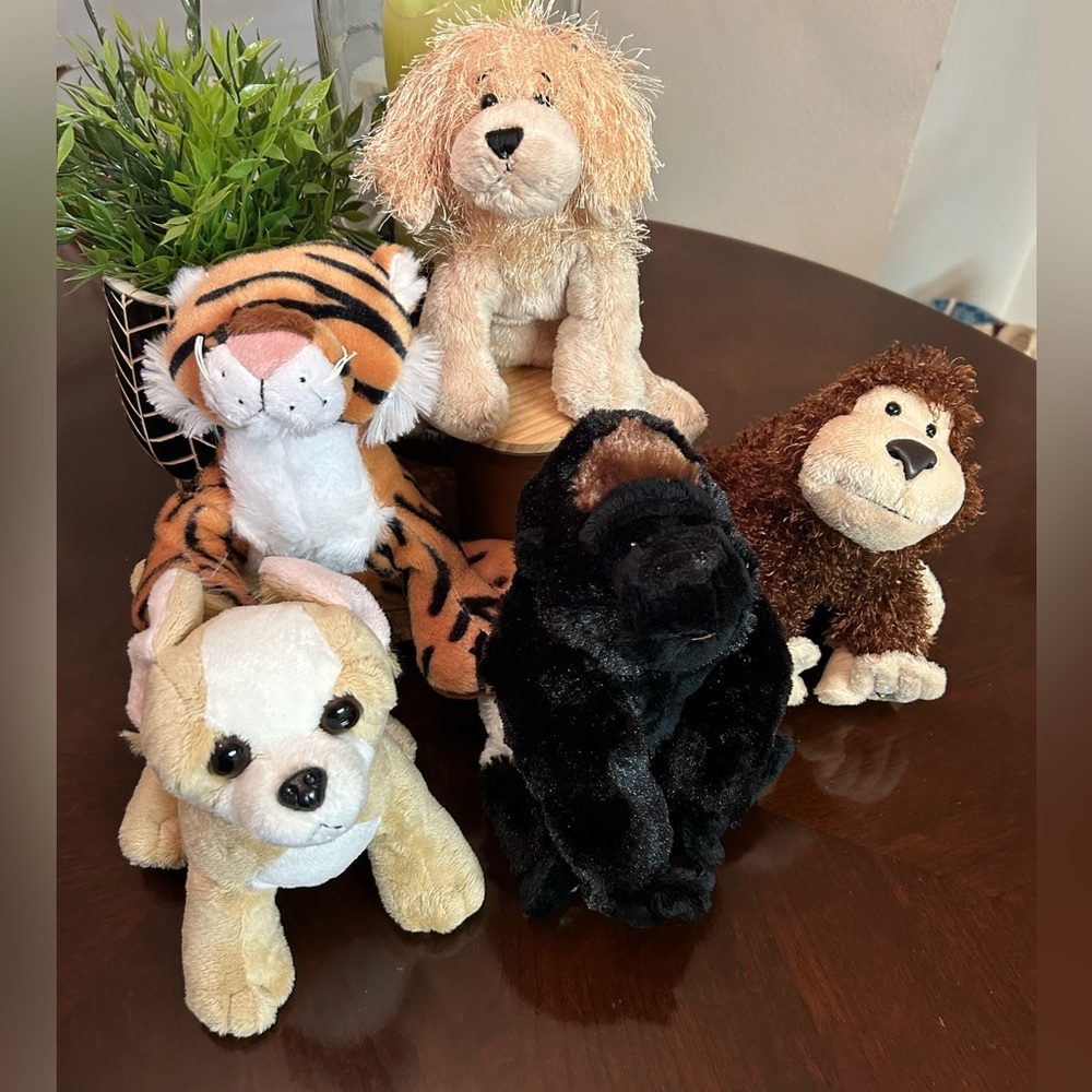 Lot 5 Ganz‎ Webkinz Plush Stuffed Animals Toys Tiger,monkey,gorilla, 2 Dogs